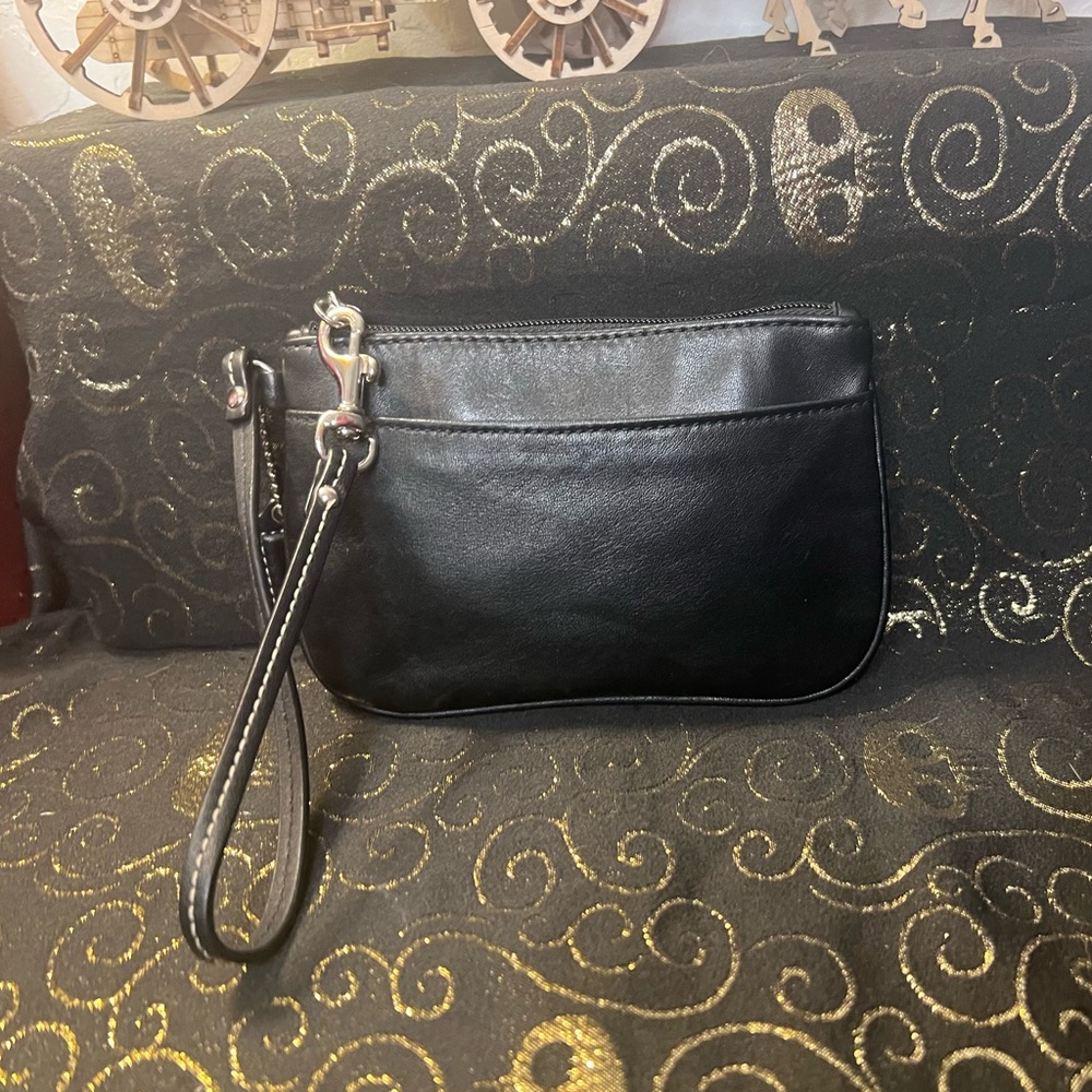 Classic Coach Black Leather Wristlet